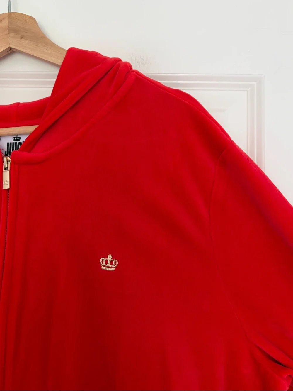 Juicy Couture Velour Track Jacket Hoodie Red Gold Crown Y2K Loungewear Comfy XXL